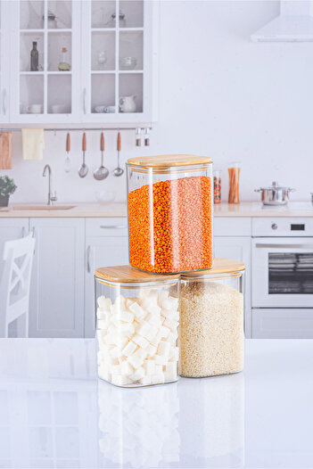 Lizzy 3 Pieces 1200 ml Square Bamboo Lid Luxury Pulses Set