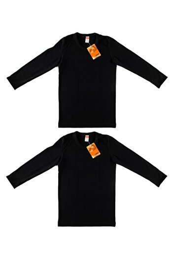 Tutku Boy's Black 2-Pack Thermal Long Sleeve Undershirt ELF568TUT0136T2