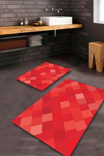 Aldora Machine Washable Stain Resistant Red Pvc Leather Non-Slip Base Modern Bathroom Toilet Set No Fringe