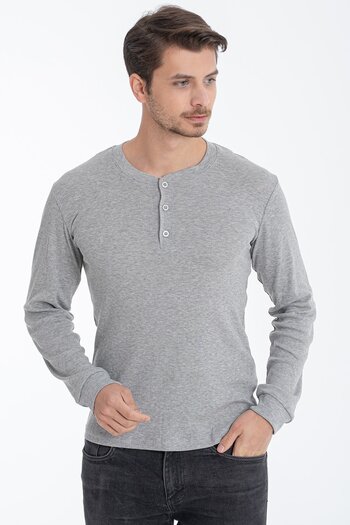 ERDEM İÇ GİYİM Erdem Gray Buttoned Camisole Long Sleeve T-shirt 1126