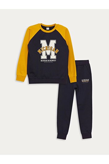 LC Waikiki Lcw Kids темно-синій світшот з принтом з довгим рукавом для хлопчиків з довгим рукавом та нижньою білизною