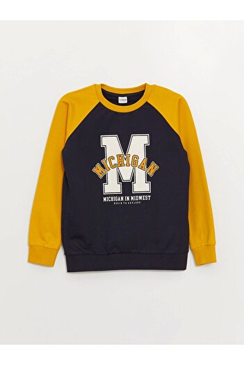 LC Waikiki Lcw Kids темно-синій світшот з принтом з довгим рукавом для хлопчиків з довгим рукавом та нижньою білизною