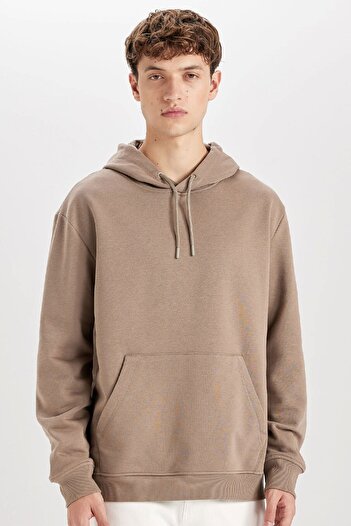 DeFacto Weiches, pelziges Basic-Sweatshirt mit Kapuze – Kängurutasche, normale Passform X8283az24au