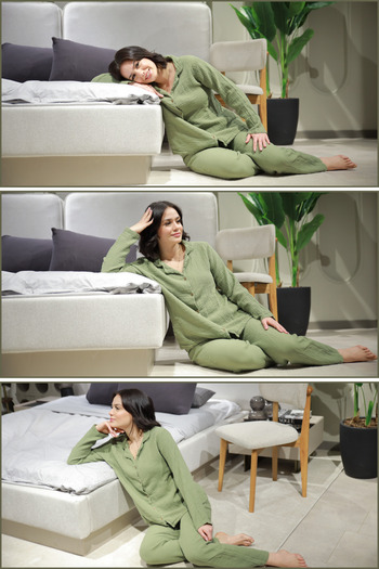 OTEXSA Natural Cotton Long Sleeve Muslin Women's Pajamas Set Gift for Lover