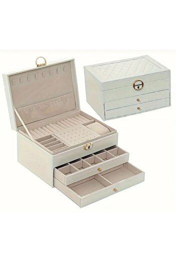 Schulzz 3 Compartments Rectangular Jewelry Box - Jewelry Organizer Ring Earring Necklace Travel Organizer
