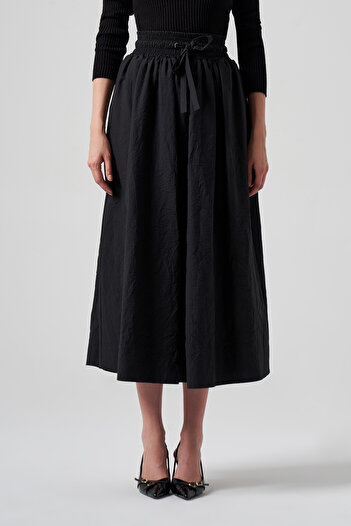 Nuss Black Parachute Fabric - Elastic Waist Skirt 8004