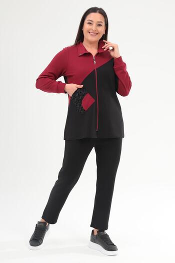 Metpoint Trend42Plus Plus Size - Zip-Up Sweatshirt and Pants Set, Burgundy