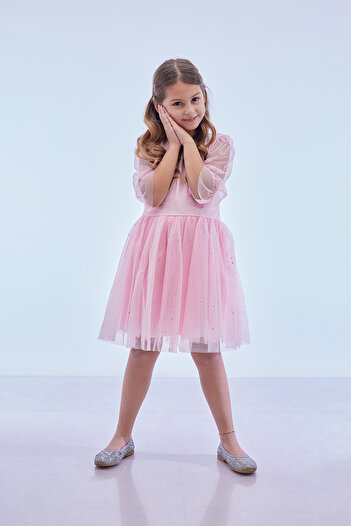 Ahengim Kids Kız Çocuk Yıldız Baskılı Tül Elbise AK2246