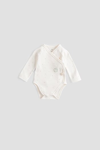 Little Gusto Organic Cotton Long Sleeve Double Breasted Bodysuit Twig Ecru