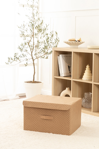 REKHOME Beige Houndstooth Lidded under Cabinet Laundry and Toy Organizer - Folding Storage Box Storage / 48X40X30