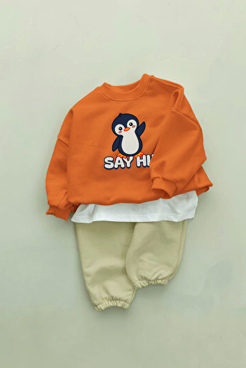 ADABEBEK New Season Say Hi Penguin Printed 2-Piece Baby Set 22820