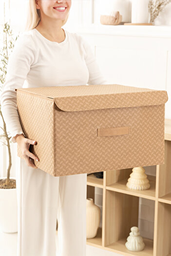 REKHOME Beige Houndstooth Lidded under Cabinet Laundry and Toy Organizer - Folding Storage Box Storage / 48X40X30
