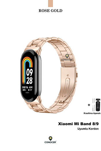 CONOCER High Quality Steel Strap with Adjustable Clip Compatible with Xxiaomi Mi Band 8/9/10 with Metal Link