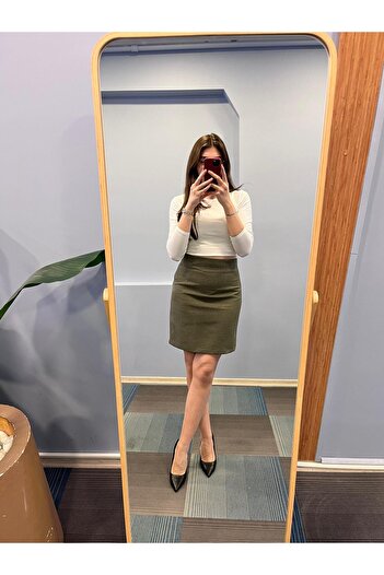 OUZ Fashion Kadın Astarlı Kışlık Yüksek Bel Diz Üstü Kalem Etek