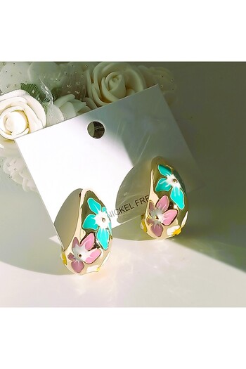 POKAK Colorful Spring Flower Pattern Nickel Free Allergy Free Drop Earrings