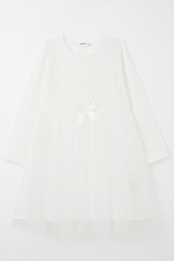 Breeze Girl's Long Dress Floral Guipure Embroidery 4-8 Years, White