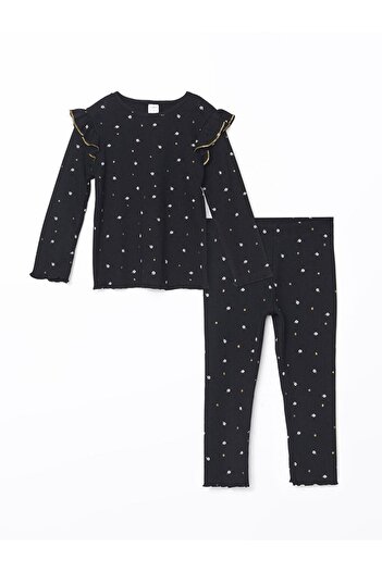 LC Waikiki Crew Neck Printed Girls Blouse and Leggings Set of 2