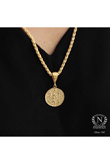 Nusret Takı 925 Ayar Gümüş Aslan Figürlü Madalyon Kolye, Sarı