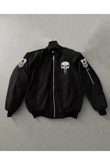 JANES Unisex μακρυμάνικο μπουφάν Bomber με στάμπα με κρανίο - Μαύρο