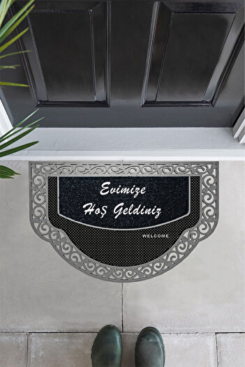 M&H Quality Black Decorative Door Mat - Welcome Written, Washable Dust Catcher