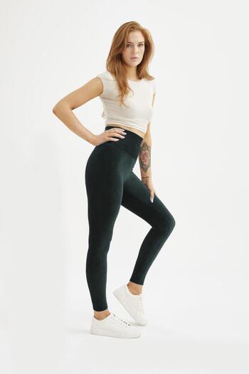 Oro verde Women's Velvet French Corduroy Green Leggings