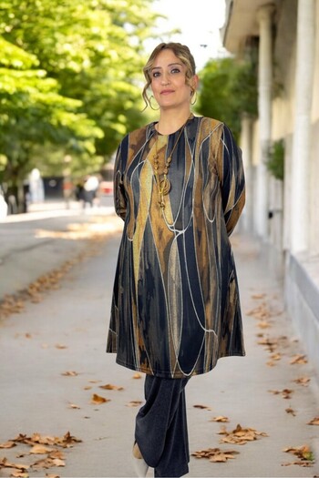 yagmurberen Cycling Collar Soft Viscose Fabric Tunic Waist Rubbered Viscose Pants Large Size Bottom Top Suit