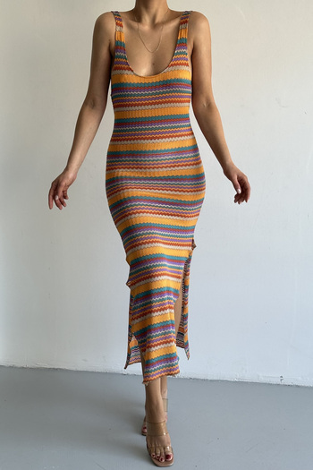 MODAGEN Women's Multicolor Strap Long Pareo Dress