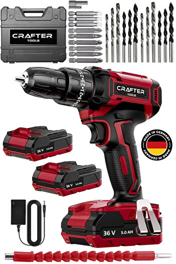 CRAFTERTOOLS Germany 36V 5Ah Darbeli Çelik Şanzuman Bakır Sargılı Çift Akülü Şarjlı Matkap 24 Parça Set