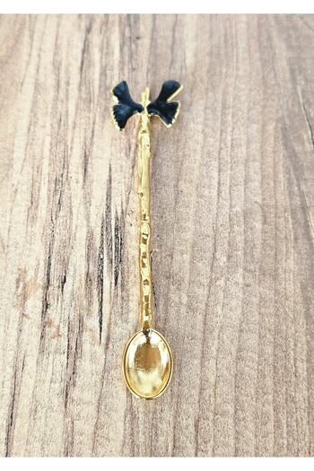atabey home Set of 6 Gold Teaspoons - Black Butterfly Detailed, Decorative Spoon