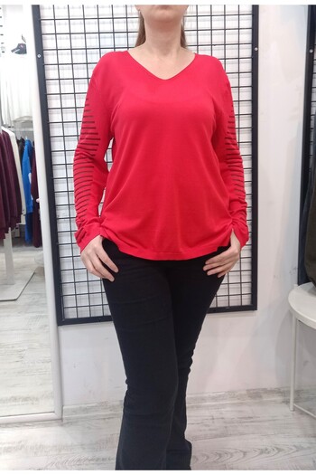 Butik Şans Jm Sleeve Detailed V-Neck Knitwear Blouse