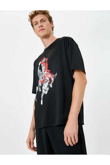 Koton Übergroßes Sport-T-Shirt mit Basketball-Aufdruck, Rundhalsausschnitt und kurzen Ärmeln