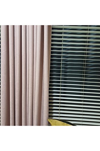 venedik home Luxury Velvet Textured - Straight Stitching Extraphore Drawstring, 1St Quality Fabric, Powder Color Island Background Curtain