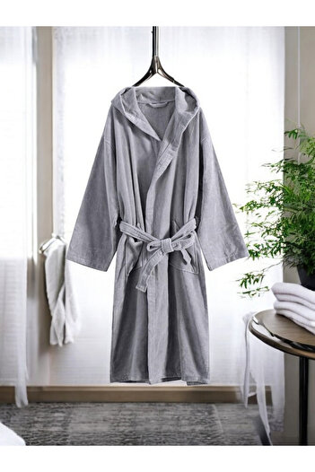 CollessiaHome Unisex Gray Hooded 100% Cotton Bathrobe
