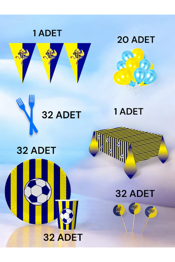 VibeHome 32-Person Navy Blue Yellow Fan L Pack - Birthday Party and Fun Events