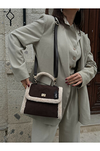Night Γυναικεία τσάντα χεριού και ώμου Hannah Model Suede Bitter Brown