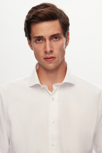 D'S Damat Ds Damat Slim Fit White Plain Nano Care Shirt