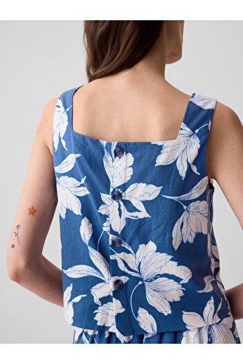 GAP Kadın Mavi Keten Karışımlı Crop Bluz