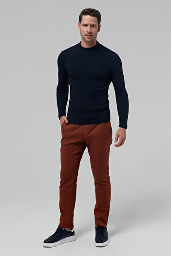 Twn Slim Fit Lacivert Rib Örgü Yünlü Kazak