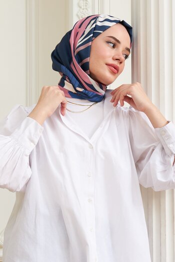 İpekhan Navy Blue Hawaiian Cotton Viscose Shawl