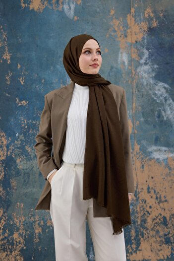 İpekhan Square Pattern Cotton Jacquard Shawl Khaki 8012-18