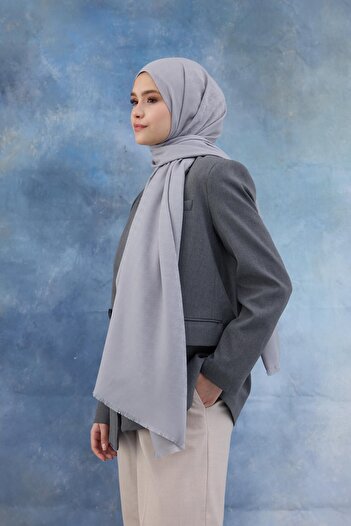 İpekhan Gray Jacquard Cotton Shawl - Houndstooth Patterned, Model 8011-09
