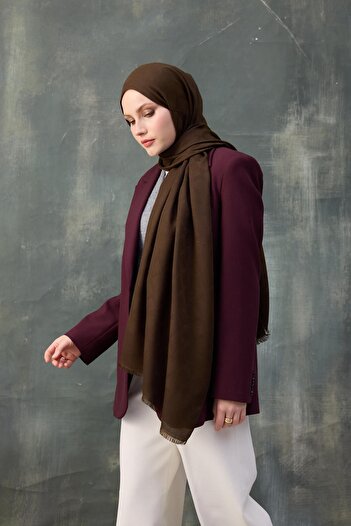 İpekhan Khaki Jacquard Wave Patterned Shawl - 8010-18