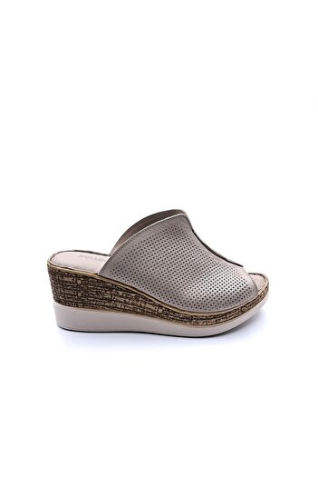 Bulldozer Genuine Leather Comfort Wedge Sole Women's Light Mink Slippers