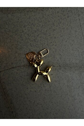 minebag Gold Colored Balloon Dog Patterned Keychain Bag Charm - Pin Lock Detailed