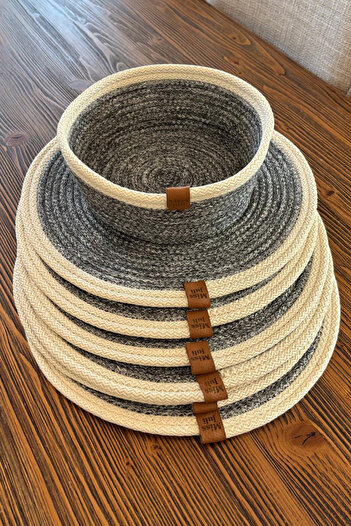 MISS JULİ 6-Piece Wicker Plate Plate - 31 cm American Serving Bread Basket 18 cm