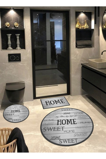 Ardizayn Sweet Home Set of 3 - Cotton Woven Base, Bamboo and Round Bathroom Rug (100X100-60X60-40X60 cm)
