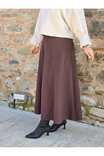 NANTİREA Brown Stitched Skirt with Stitching Detail