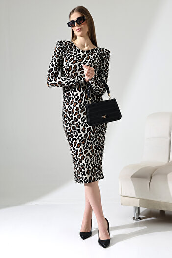 Planet Prestige Rochie creion cu mânecă lungă cu imprimeu leopard căptușit