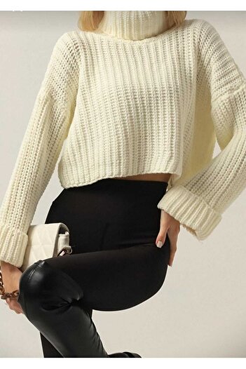 KOZİA OUTDOORS Malkoçbey Women's Degaje Turtleneck Crop Knitwear Sweater