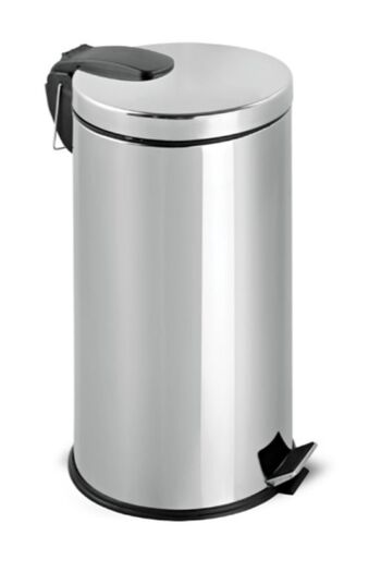 WESS 40 Lt Stainless Chrome Trash Can with Pedal Lux (H) 63 cm - Planex Clean